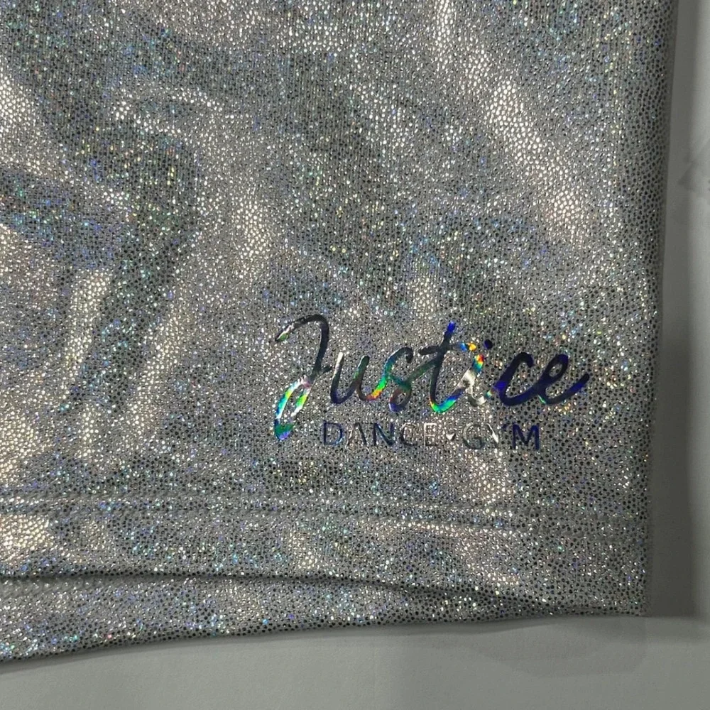 Justice Girls Iridescent Foil Colorblock Dance Gym Shorts Purple Silver L 12/14